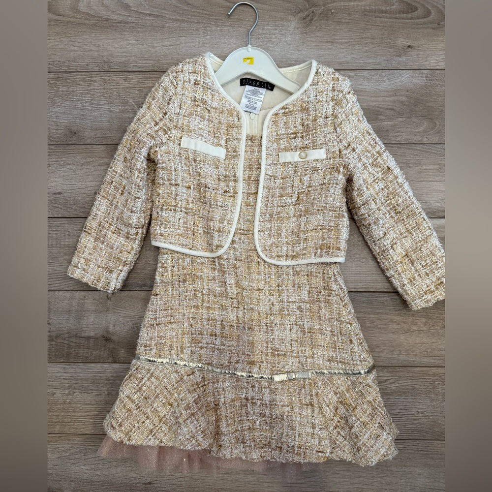Girls' Cream Tweed Formal Dress with Jacket